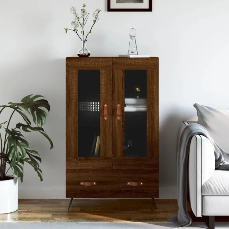 Moderne hoge kast met metalen poten van bewerkt hout - bruin eikenkleur / 1 - Dressoirs & buffetkasten