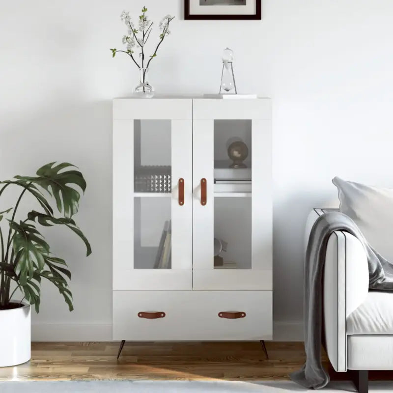 Moderne hoge kast met metalen poten van bewerkt hout - Hoogglans wit / 1 - Dressoirs & buffetkasten
