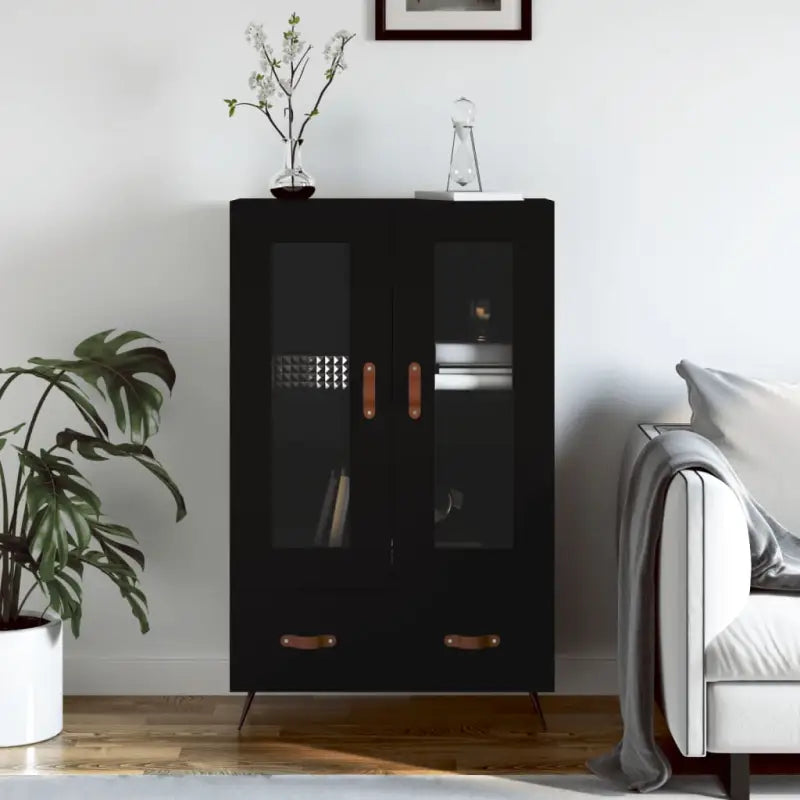 Moderne hoge kast met metalen poten van bewerkt hout - Zwart / 1 - Dressoirs & buffetkasten