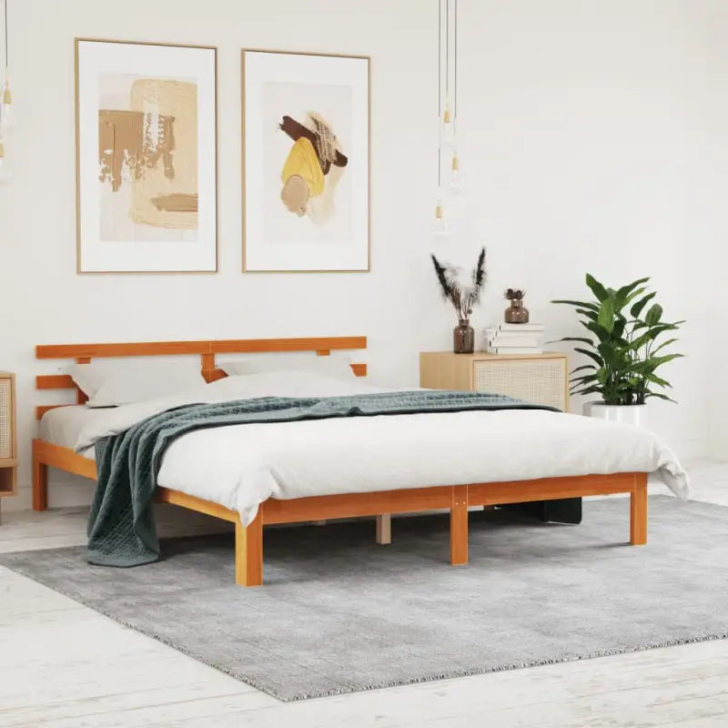 Moderne houten bedframe van massief grenenhout met levering bevat - Bruin / 160 x 200 cm - Bedden & bedframes