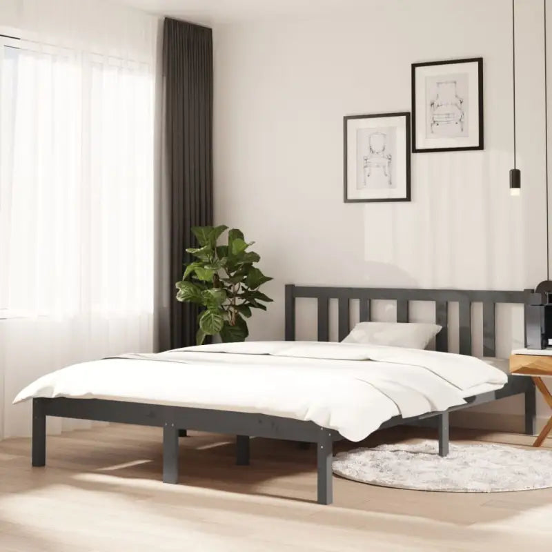 Moderne houten bedframe van massief grenenhout met levering bevat - Grijs / 135 x 190 cm - Bedden & bedframes