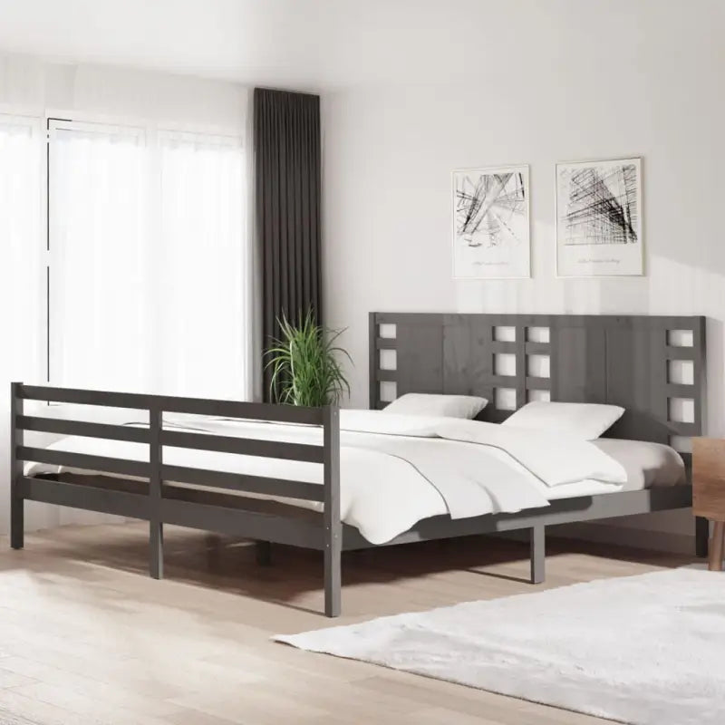 Moderne houten bedframe van massief grenenhout met levering bevat - Grijs / 200 x 200 cm - Bedden & bedframes