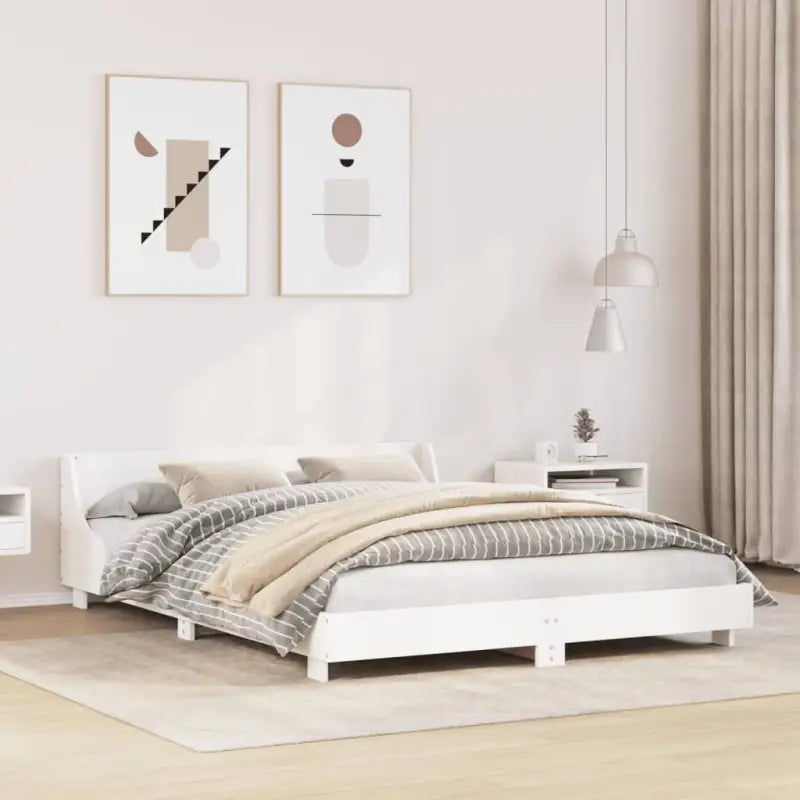 Moderne houten bedframe van massief grenenhout voor een strakke slaapkamer - Wit / 120 x 200 cm - Bedden & bedframes