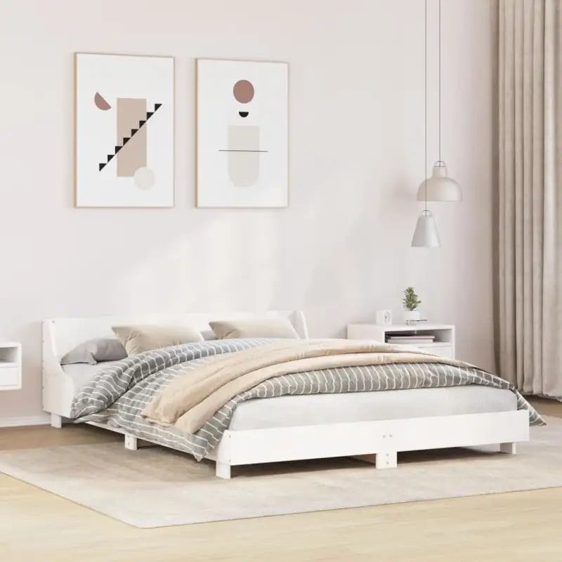 Moderne houten bedframe van massief grenenhout voor een strakke slaapkamer - Wit / 160 x 200 cm - Bedden & bedframes