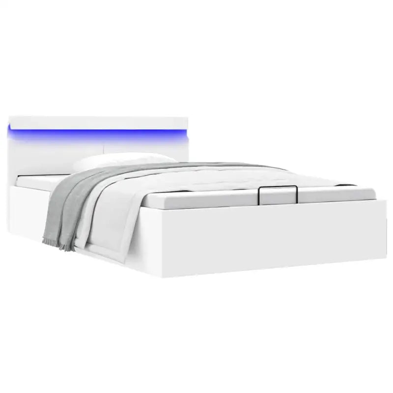 Moderne hydraulische eenpersoonsbed met multiplex lattenbodem en kunstleren bekleding - Wit / 140 x 200 cm - Bedden &