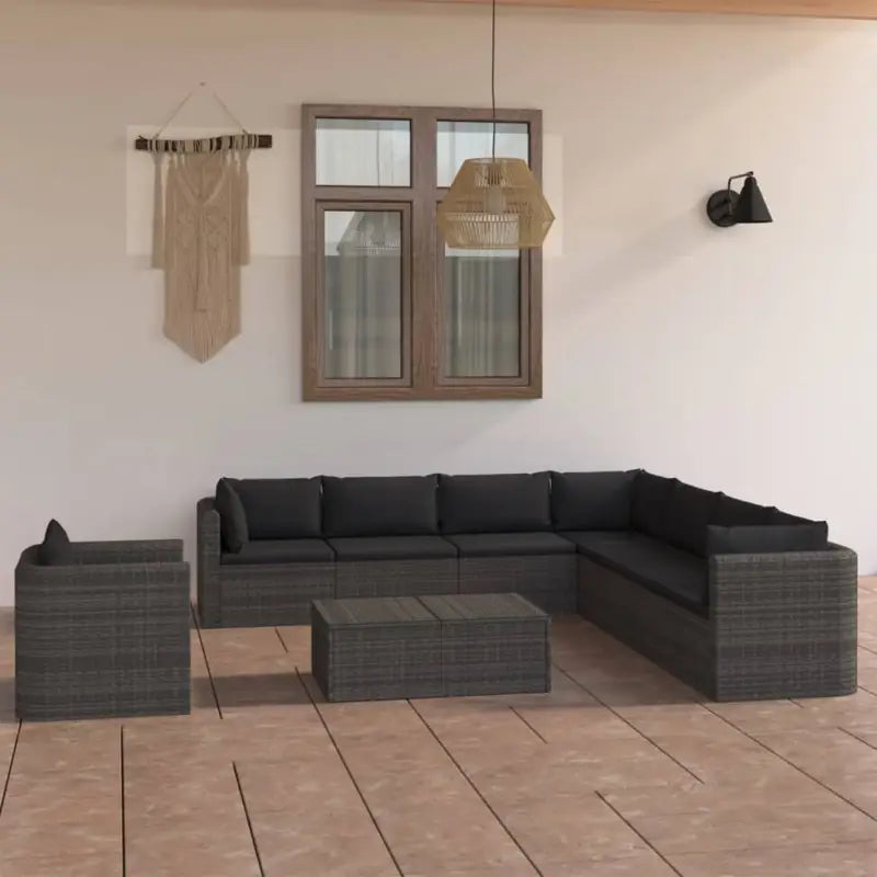 Moderne loungeset biedt royale zithoek en waterbestendige buitencomfort - Grijs / 3x hoek + 4x midden + Fauteuil + 2x