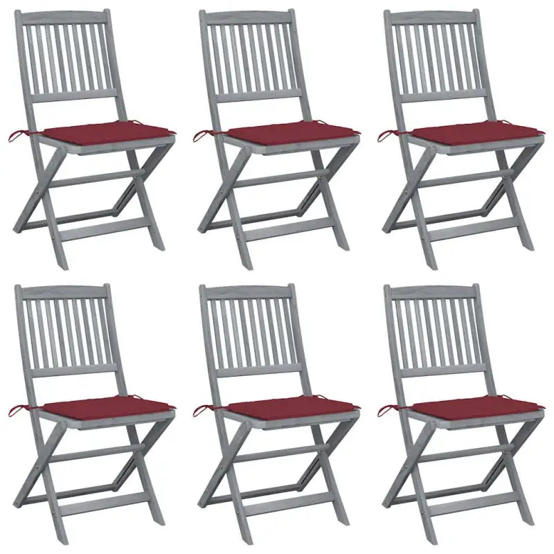 Moderne massief acaciahout tuinstoelen met kussens voor buiten eten - Wijnrood / 6 - Tuinstoelen