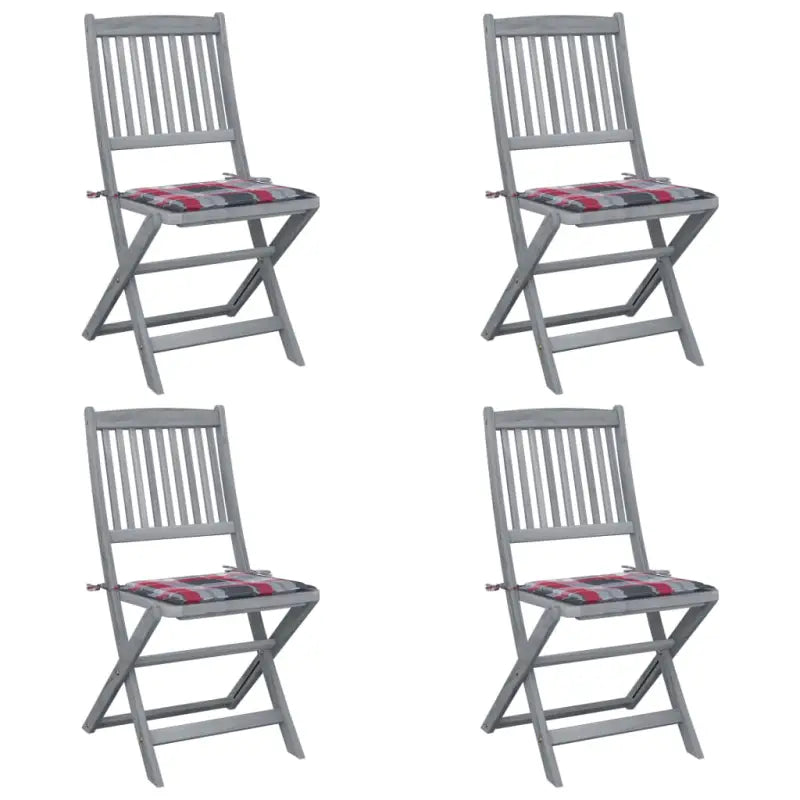 Moderne massief acaciahout tuinstoelen met kussens voor buiten eten - Rood ruitpatroon / 4 - Tuinstoelen
