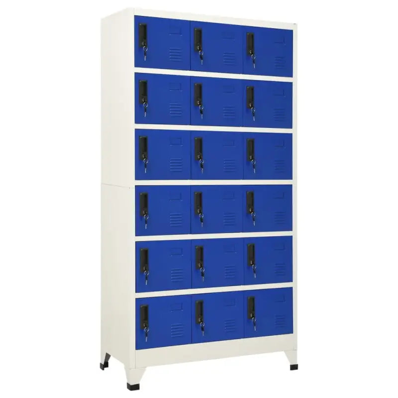 Moderne metalen opbergkast voor kantoorruimte - Grijs en blauw / 1 / Met 18 lockers - Opbergkasten & lockerkasten