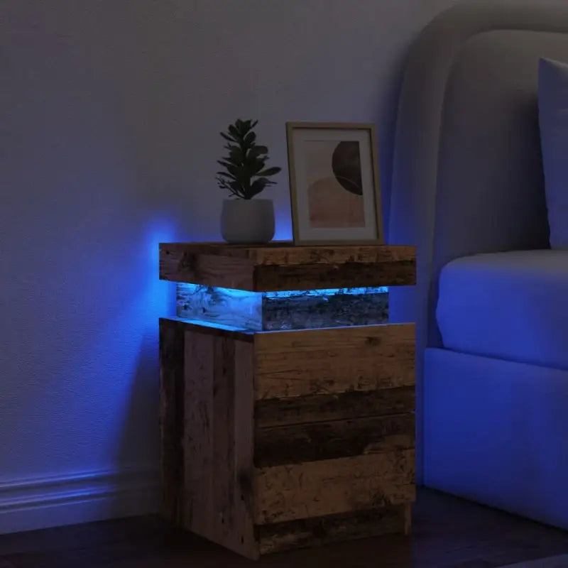 Moderne nachtkastjes met LED-verlichting in grijs sonoma stijl - Oud hout / 1 - Nachtkastjes