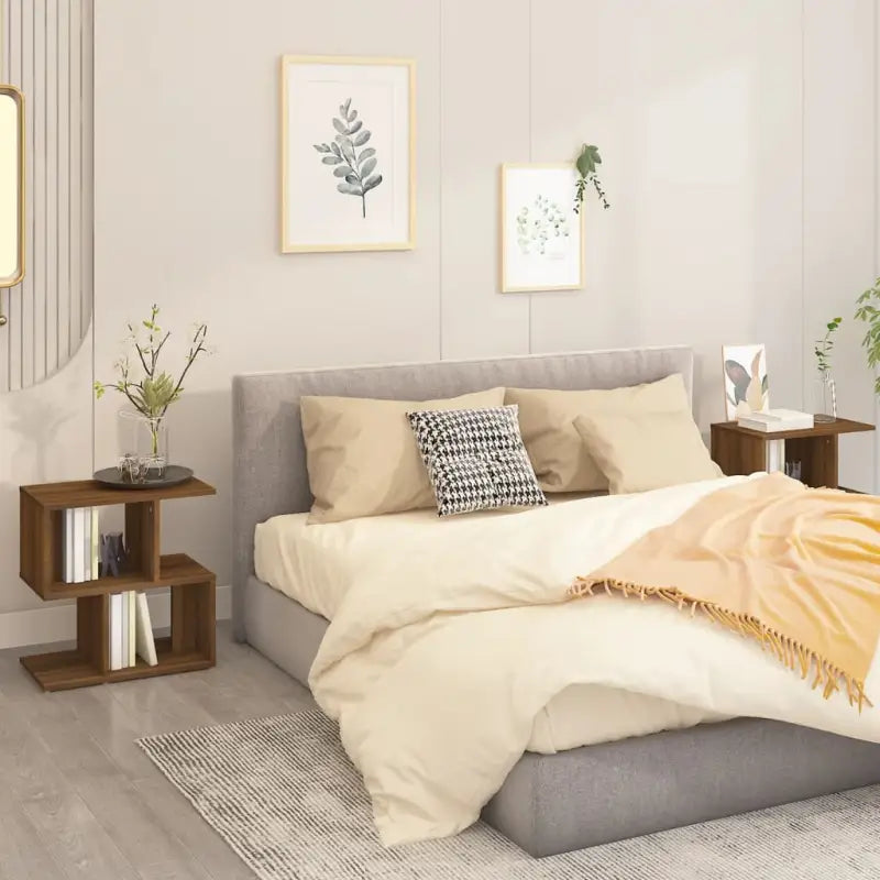 Moderne nachtkastjes van bewerkt hout gemakkelijk schoon te maken - bruin eikenkleur / 2 - Nachtkastjes