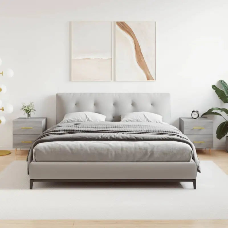 Moderne nachtkastjes van grijs sonoma eiken bewerkt hout - Grijs sonoma / 2 - Nachtkastjes