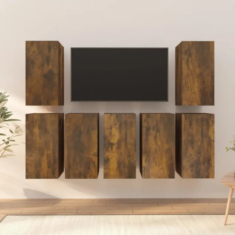 Moderne stijl hangende tv-meubels in bewerkt hout - Gerookt eiken / 7 - Tv-meubels