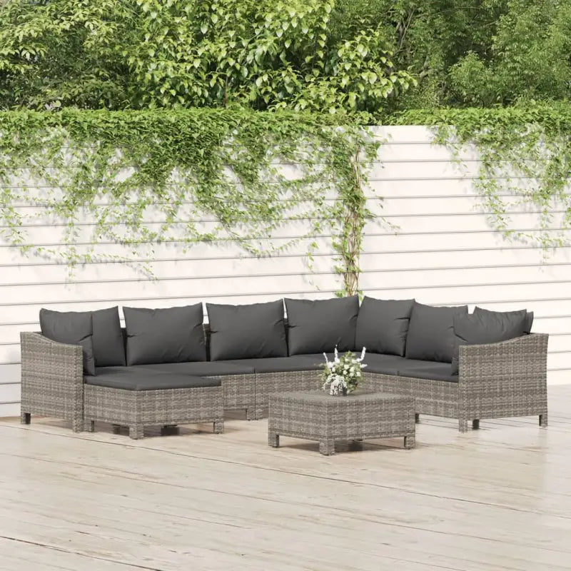 Moderne tuin loungeset met poly rattan en comfortabele afmetingen zitting - 2x Fauteuil + hoek + 3x midden + 2x