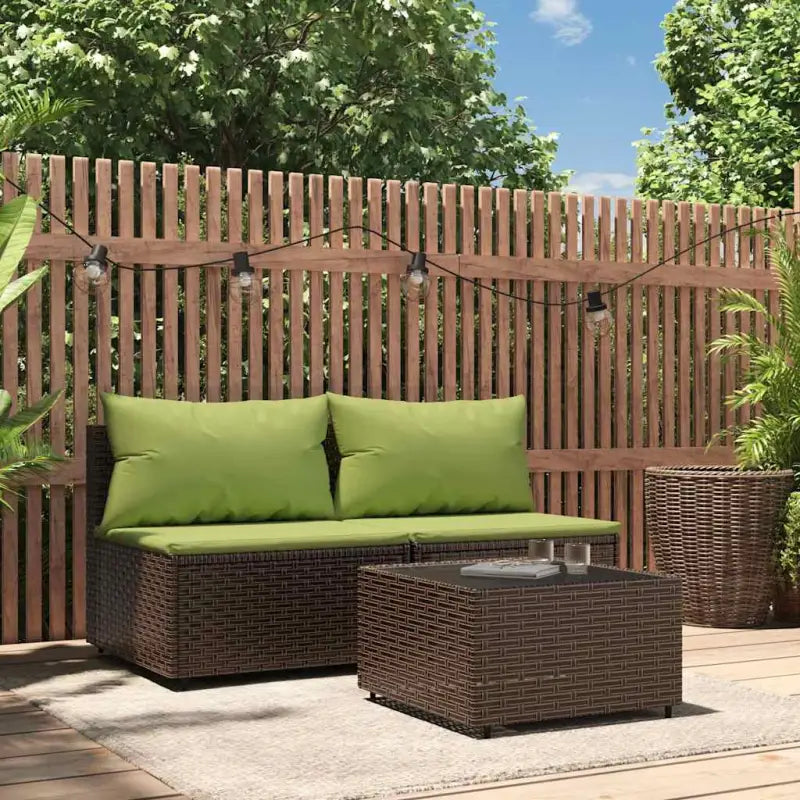 Moderne tuinbank van poly rattan voor dineren en ontspannen - Bruin en groen / 1 / 2x midden + Tafel - Loungebanken
