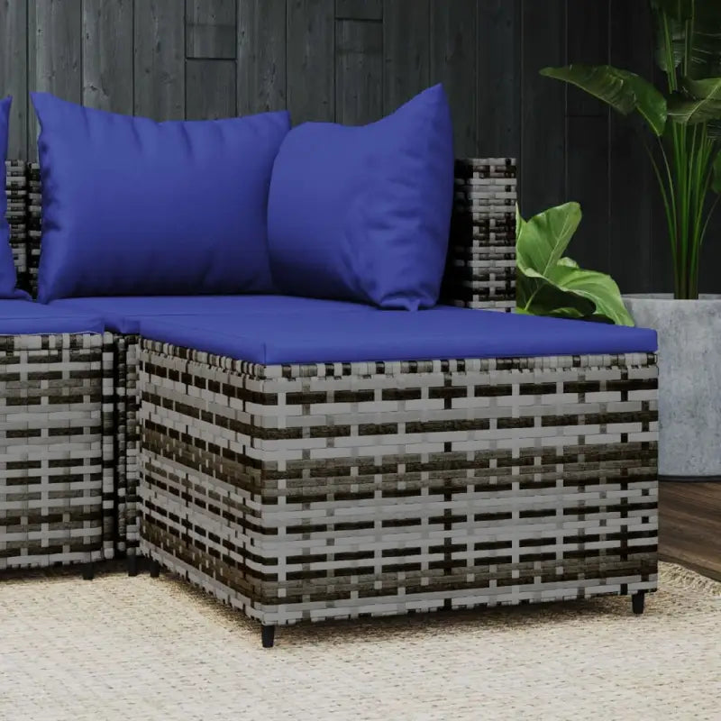 Moderne tuinpoefs met poly rattan voor stijlvol ontspannen - Grijs en blauw / 1 - Tuinpoefs
