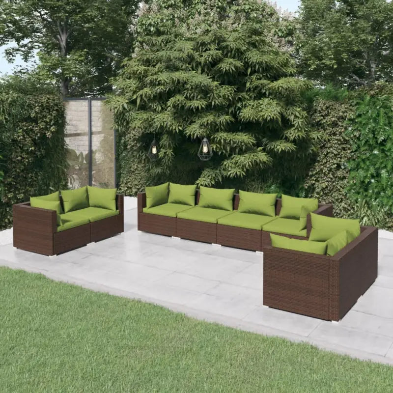 Moderne Tuinset met comfortabele zitkussen en stevige afmetingen - Bruin en groen / 6x hoek + 2x midden - Tuinsets