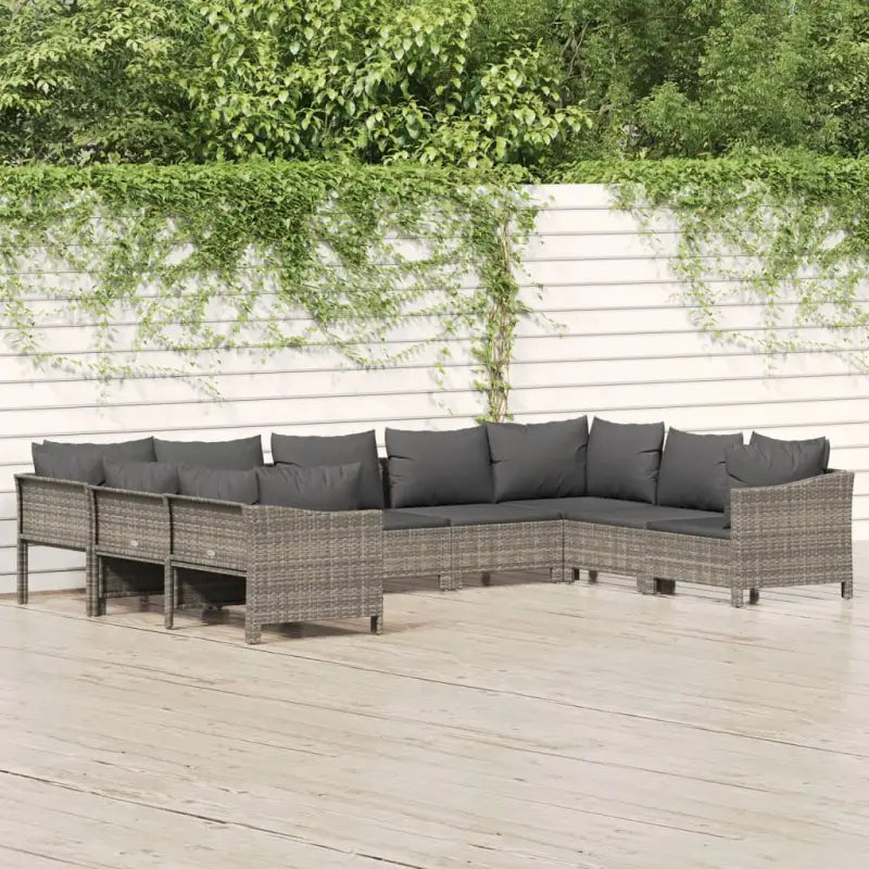 Moderne tuinset met poly rattan en afmetingen zitting met armleuning links - 2x corner + 5x middle + 2x armchair