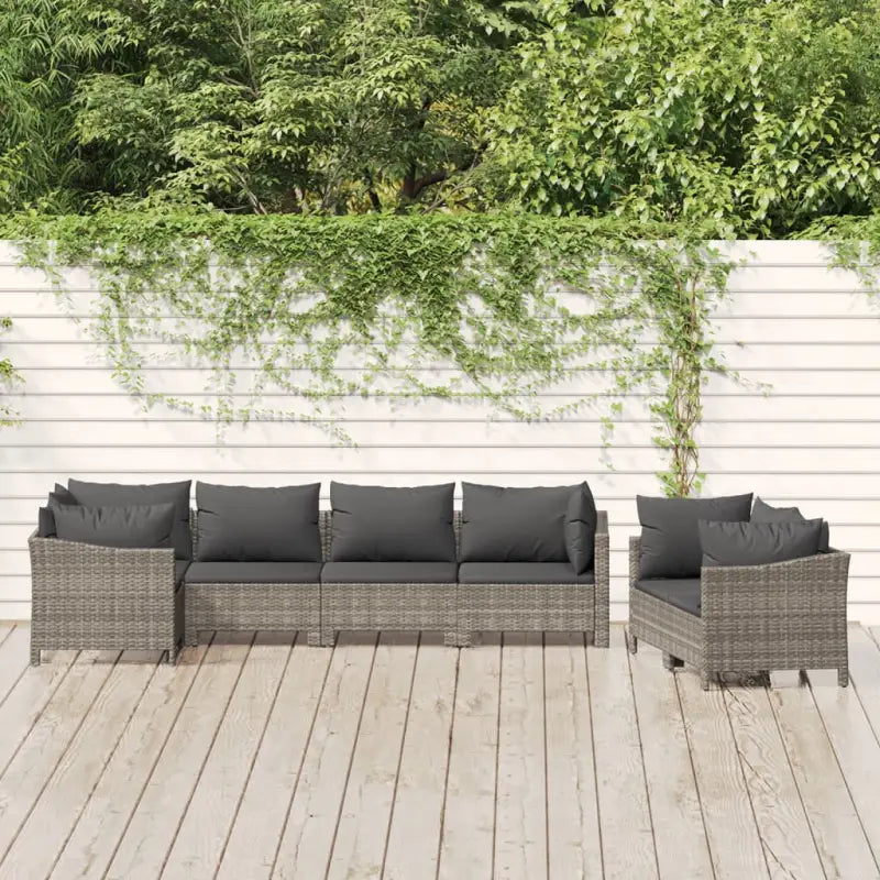 Moderne tuinset met poly rattan en comfortabele armleuning links - 4x Fauteuil + hoek + 2x midden - Tuinsets