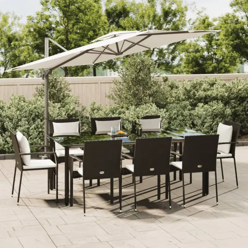 Moderne tuinset met poly rattan en gepoedercoat staal eenvoudig schoon - Zwart / 200 cm tafellengte - Tuinsets
