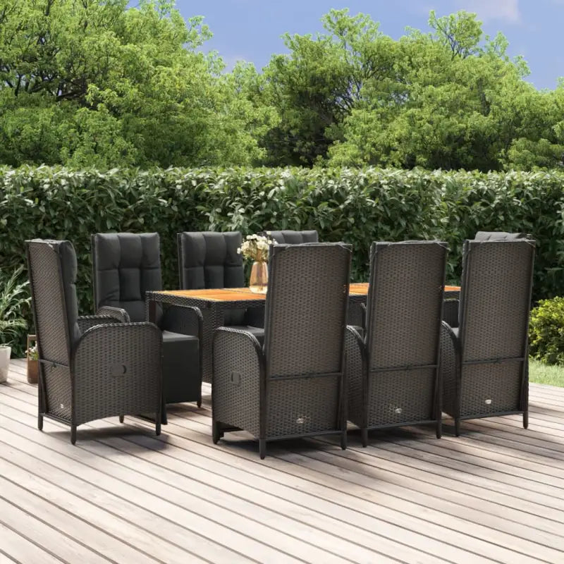 Moderne tuinset met poly rattan en massief acaciahout voor buitengebruik - 190 cm tafellengte / 8x Fauteuil + Tafel