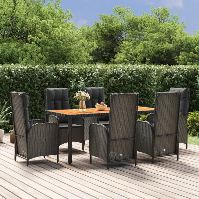 Moderne tuinset met poly rattan en massief acaciahout voor buitengebruik - 190 cm tafellengte / 6x stoel + tafel