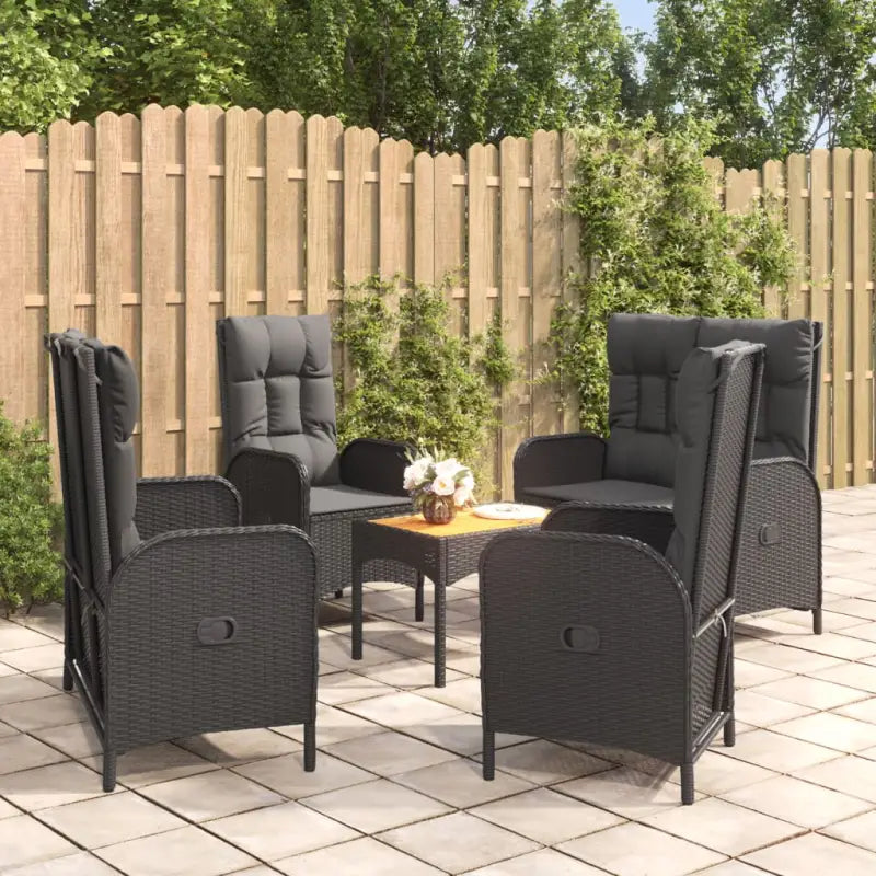Moderne tuinset met poly rattan en massief acaciahout voor buitengebruik - Zwart / 2x Bank + 2x stoel + Tafel - Tuinsets