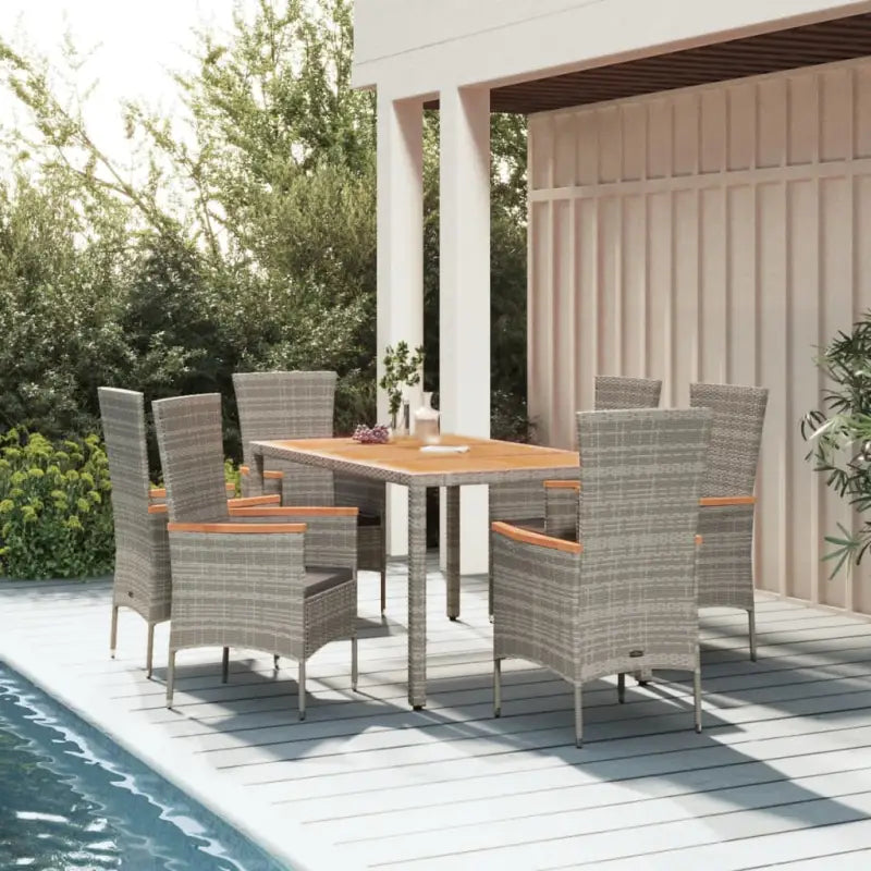 Moderne tuinset met poly rattan en massief acaciahout ontwerp - 150 cm tafellengte / 1 / 6x stoel + tafel - Tuinsets