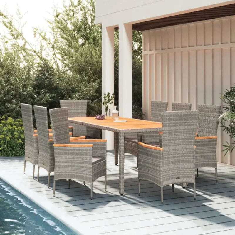 Moderne tuinset met poly rattan en massief acaciahout ontwerp - 190 cm tafellengte / 1 / 8x stoel + Tafel - Tuinsets