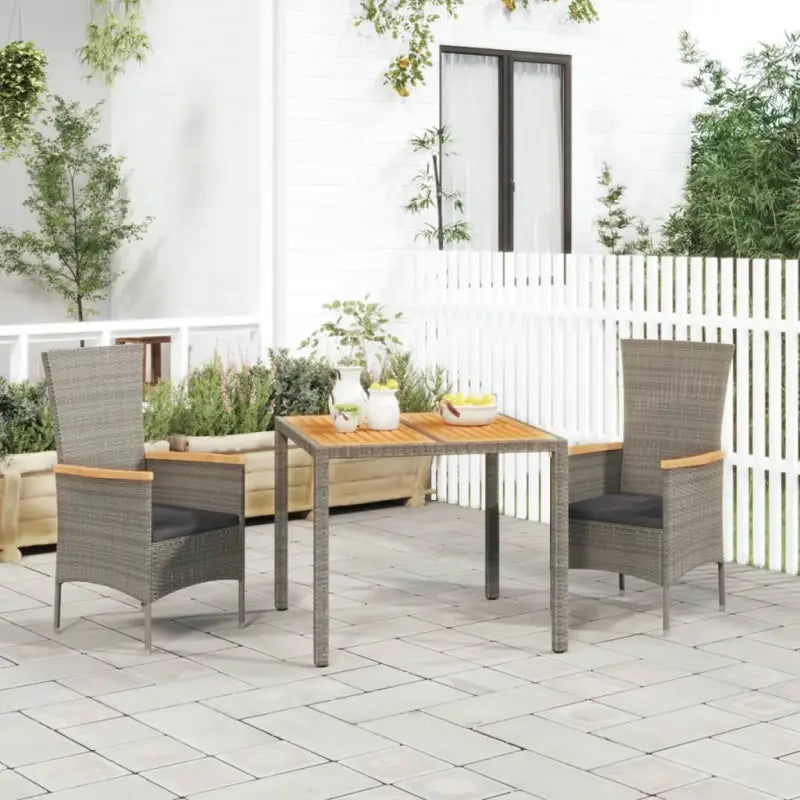 Moderne tuinset met poly rattan en massief acaciahout ontwerp - 90 cm tafellengte / 1 / 2x stoel + tafel - Tuinsets