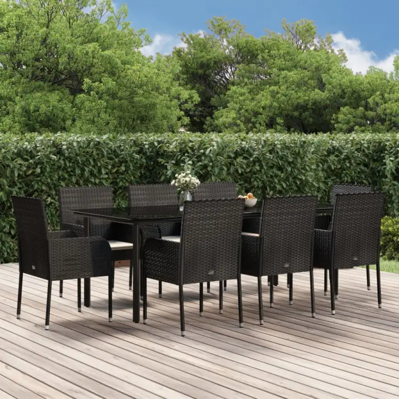Moderne tuinset van poly rattan en gepoedercoat staal eenvoudig schoon - Zwart / 200 cm tafellengte - Tuinsets
