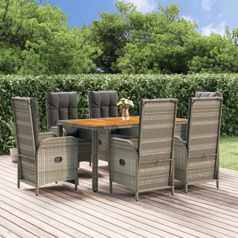 Moderne tuinset van poly rattan en massief acaciahout met gepoedercoat staal - 150 cm tafellengte / 4x stoel + 2x