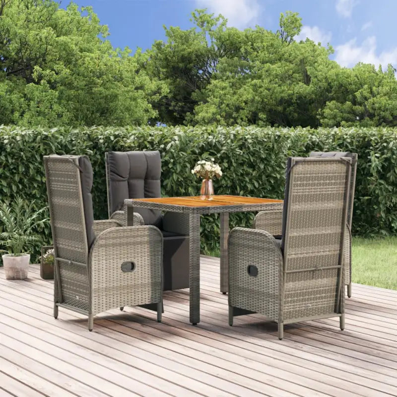 Moderne tuinset van poly rattan en massief acaciahout met gepoedercoat staal - 90 cm tafellengte / 4x armstoel + tafel