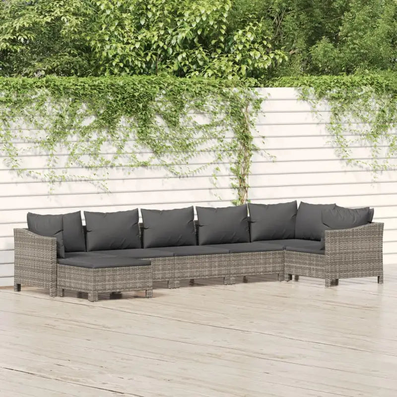 Moderne tuinset van poly rattan met comfortabele afmetingen zitting - 2x Fauteuil + hoek + 3x midden + voetensteun