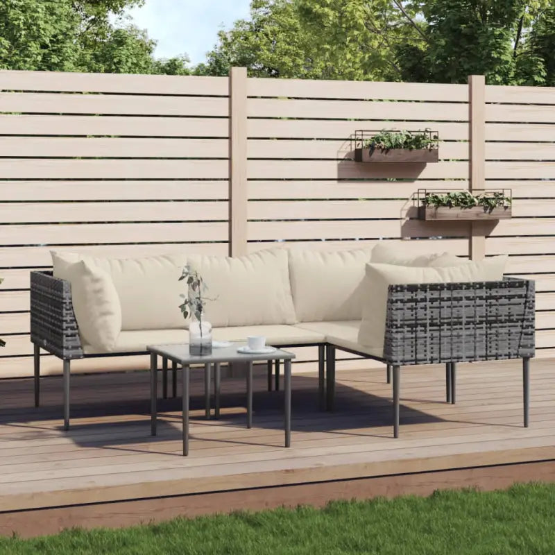 Moderne tuinset van poly rattan met grijs materiaal en staal afmetingen - Tuinsets