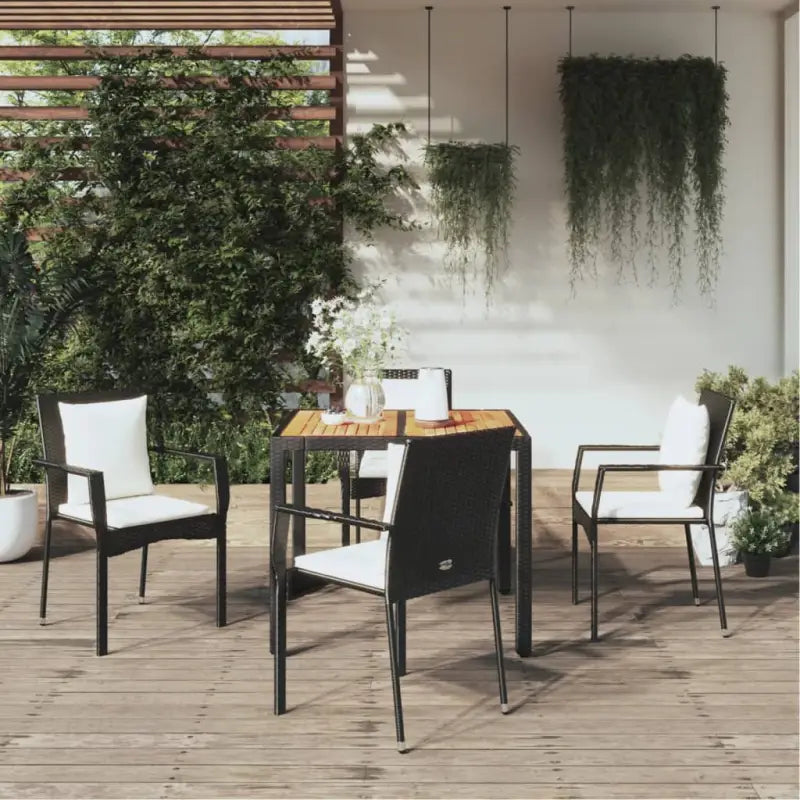 Moderne tuinset van poly rattan met massief acaciahout en gepoedercoat staal - Tuinsets