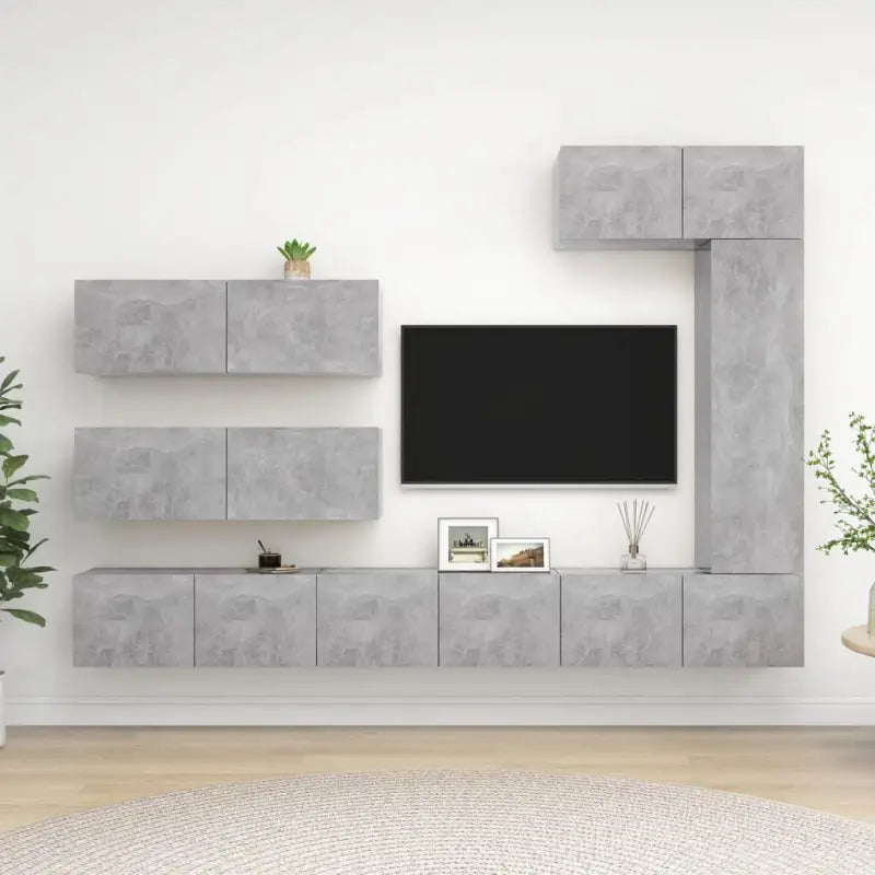 Moderne tv-meubelset van bewerkt hout met veel opbergruimte - Betongrijs / 7 / 100 cm - Tv-meubels