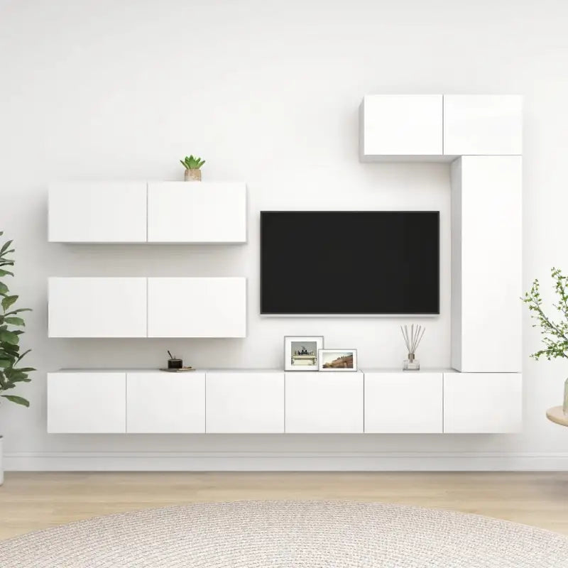 Moderne tv-meubelset van bewerkt hout met veel opbergruimte - Wit / 7 / 100 cm - Tv-meubels