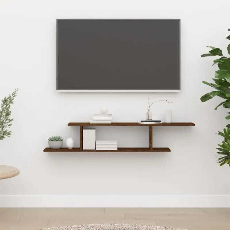 Moderne wandplank van bewerkt hout voor tv en accessoires - bruin eikenkleur / 1 - Wandplanken
