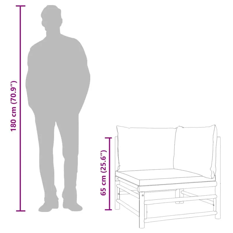 Modulaire bamboe tuinbank met comfortabele afmetingen en rugkussen - Modulaire tuinbanken