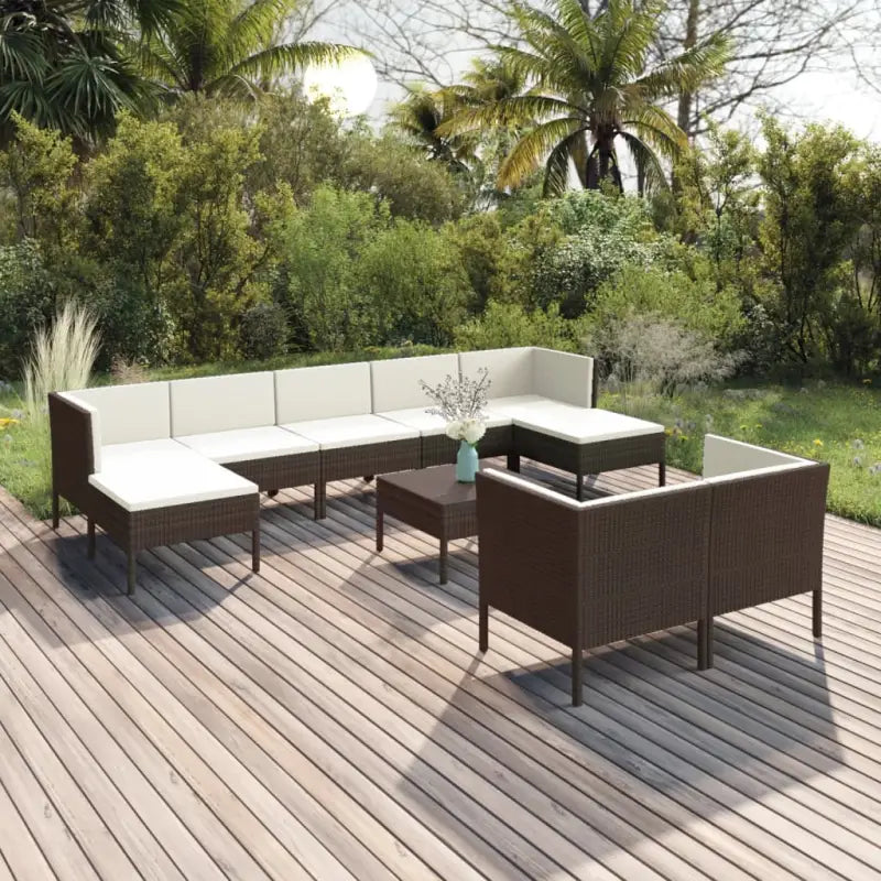 Modulaire loungeset met voetensteun en tafel voor ultiem tuincomfort - 4x hoek + 3x midden + 2x voetensteun + Tafel