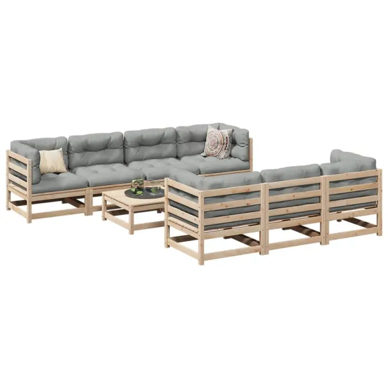 Modulaire loungeset van massief grenenhout voor tuin en terras - natuurlijk grenen en grijs / met kussen - Tuinsets