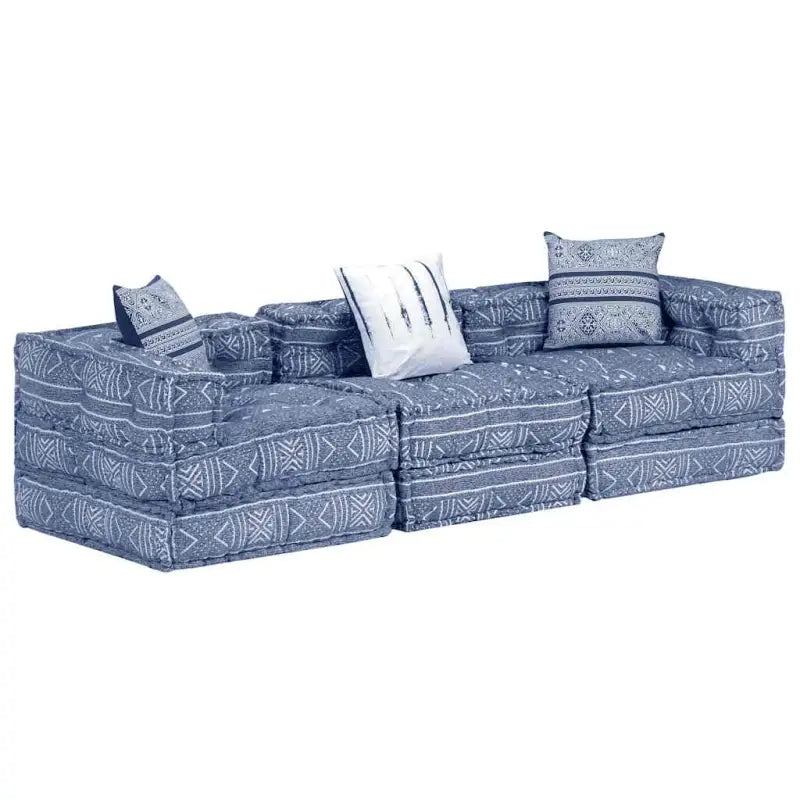 Modulaire poef met patchwork ontwerp voor exotische interieurstijl - Indigo / 1 / Driezitsbank met rugleuning