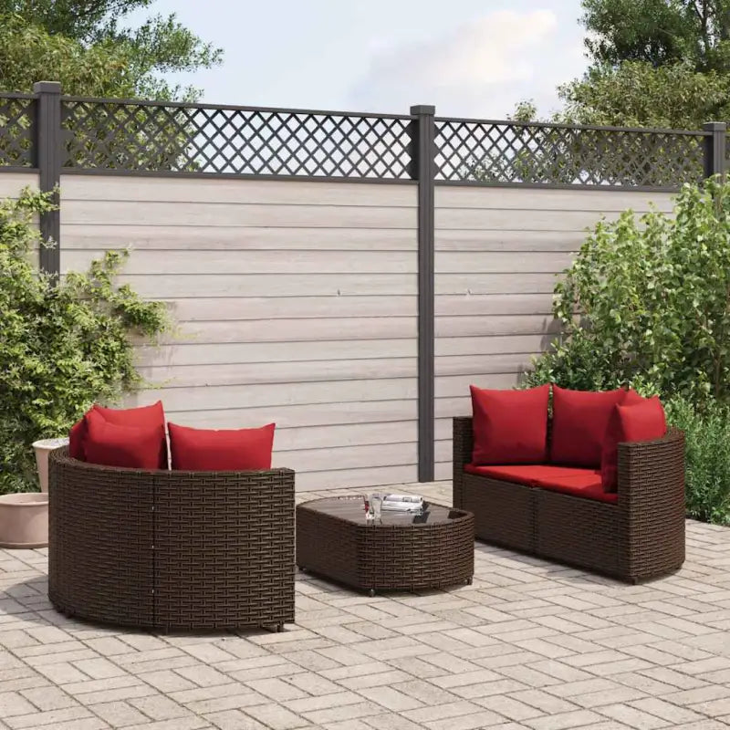 Modulaire poly rattan loungeset voor gemakkelijk schoon en buiten genieten - Bruin en rood - Tuinsets