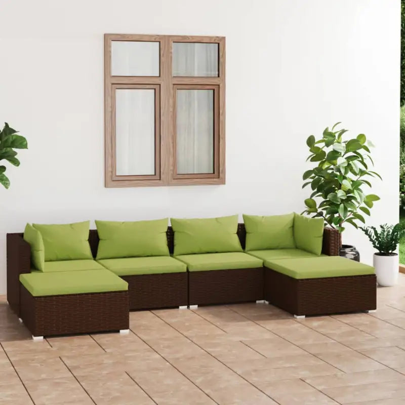 Modulaire poly rattan tuinset met comfortabele zitkussens en instelbare diepte - Bruin en groen / 2x hoek + 2x midden