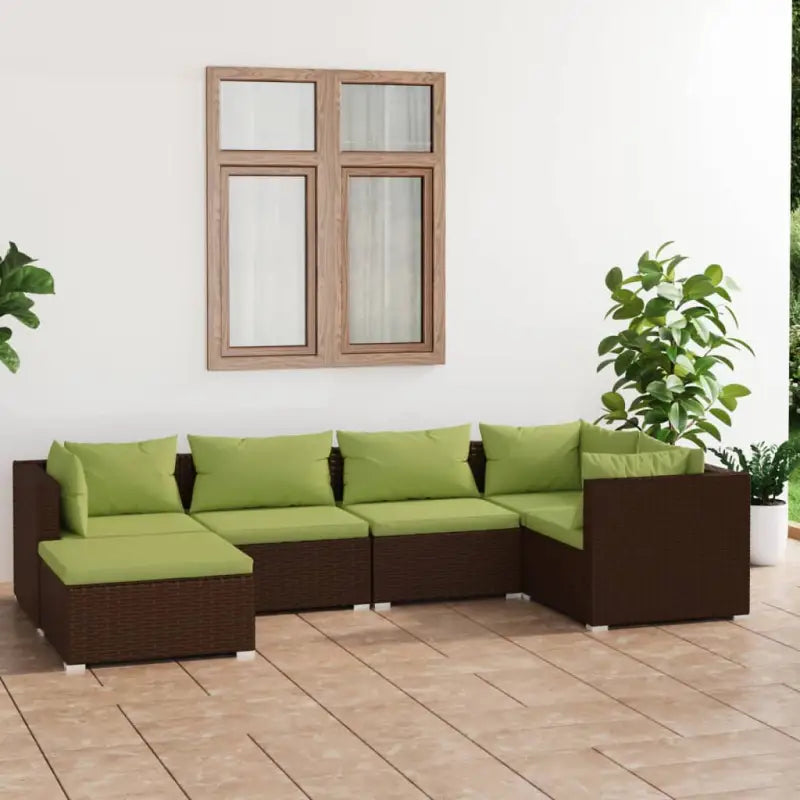 Modulaire poly rattan tuinset met comfortabele zitkussens en instelbare diepte - Bruin en groen / 3x hoek + 2x midden