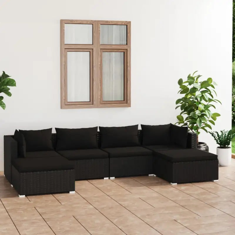 Modulaire poly rattan tuinset met comfortabele zitkussens en instelbare diepte - Zwart / 2x hoek + 2x midden + 2x