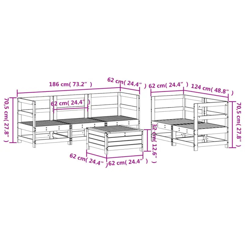 Modulaire tuin loungeset van massief grenenhout met comfortabele afmetingen - Tuinsets