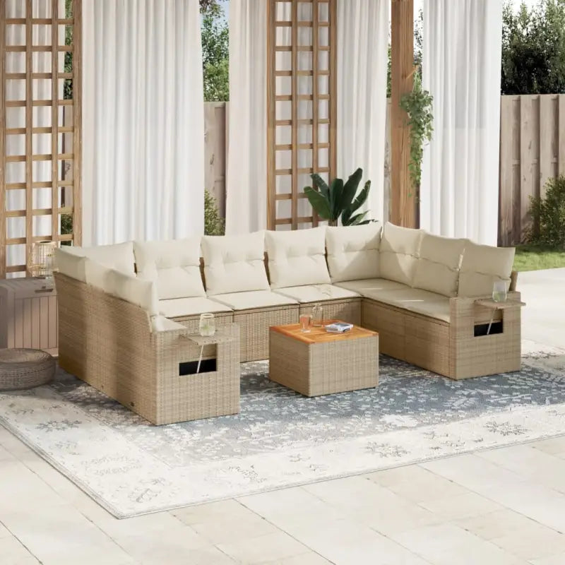 Modulaire tuinbank Lounge Set van zwart materiaal en gepoedercoat staal - Beige / 1 / 2x corner + table + 5x middle