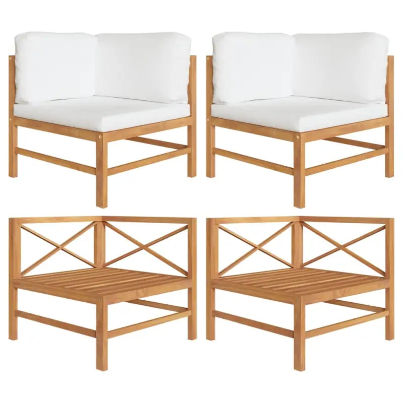 Modulaire tuinbank met fijn geschuurd hout en comfortabele kussens - Crème / 1 / Hoekbank (2 st) - Modulaire tuinbanken